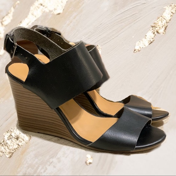 Black Wedge Heel Ankle Strap Sandals Old Navy - Picture 1 of 4
